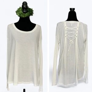 Splendid White Cotton Blend Long Sleeve Swing Top Back Corset Lacing SZ M